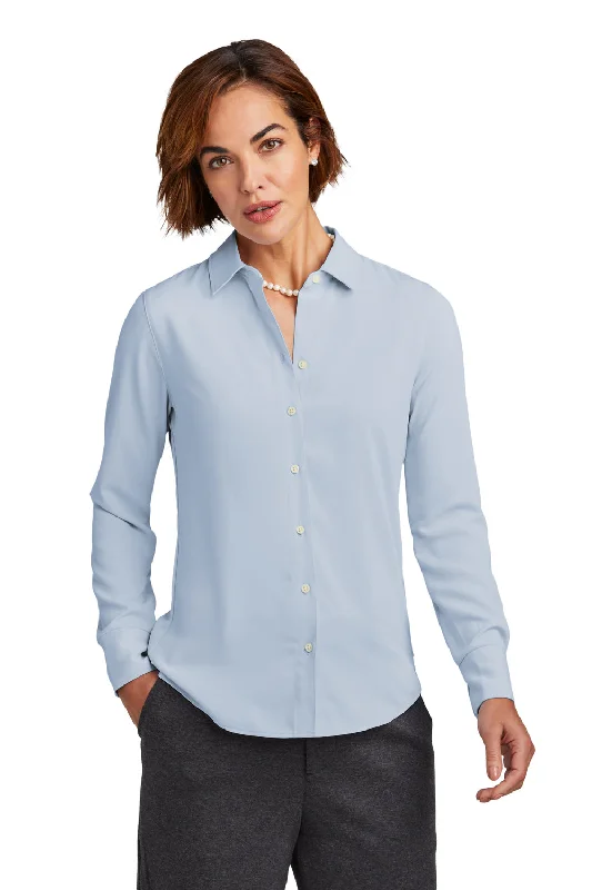 Brooks Brothers Womens Satin Anti Static Long Sleeve Button Down Shirt - Heritage Blue