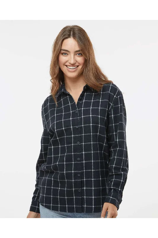 Burnside Womens Boyfriend Flannel Long Sleeve Button Down Shirt - Navy Blue/White