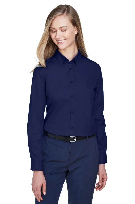 Core 365 Womens Operate UV Protection Long Sleeve Button Down Shirt - Classic Navy Blue