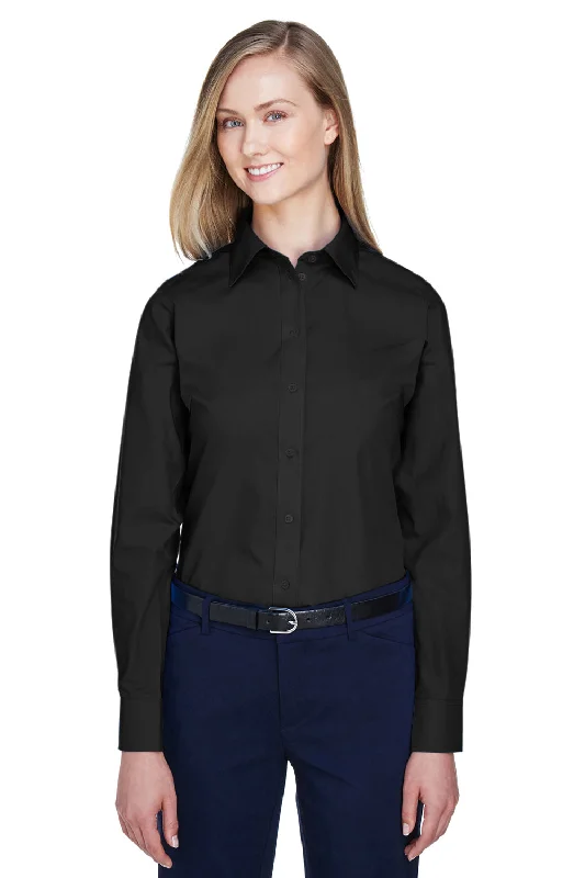 Devon & Jones Womens Crown Woven Collection Wrinkle Resistant Long Sleeve Button Down Shirt - Black