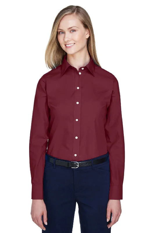 Devon & Jones Womens Crown Woven Collection Wrinkle Resistant Long Sleeve Button Down Shirt - Burgundy