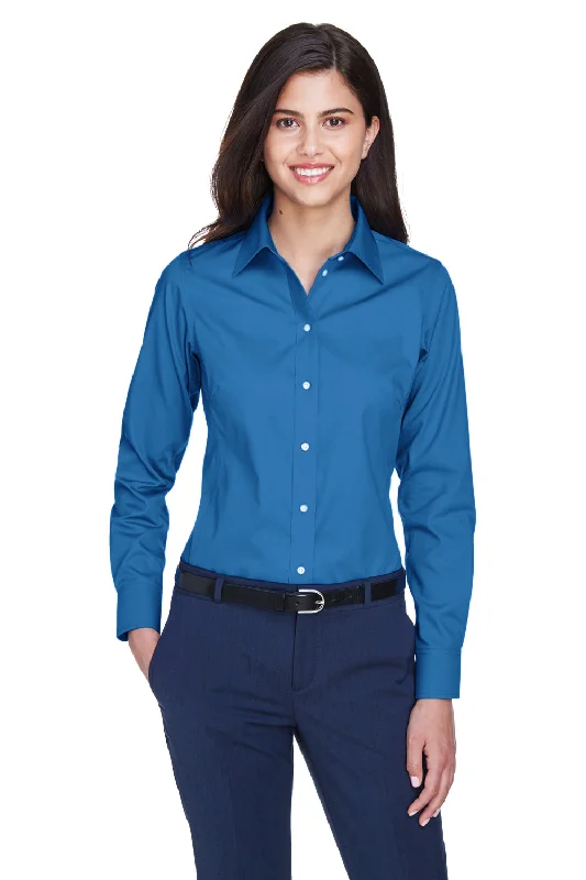 Devon & Jones Womens Crown Woven Collection Wrinkle Resistant Long Sleeve Button Down Shirt - French Blue