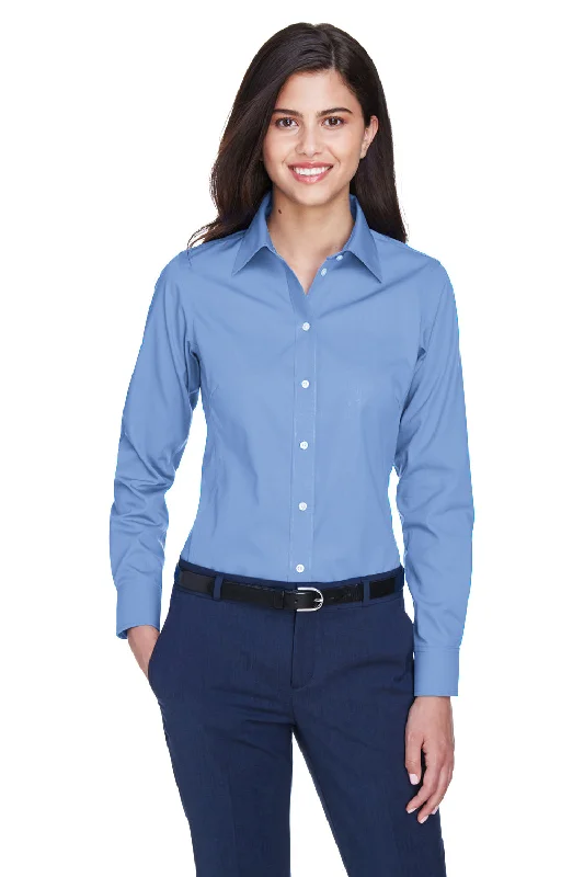 Devon & Jones Womens Crown Woven Collection Wrinkle Resistant Long Sleeve Button Down Shirt - Light Blue