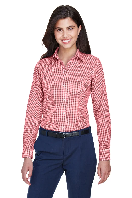 Devon & Jones Womens Crown Woven Collection Wrinkle Resistant Long Sleeve Button Down Shirt - Red