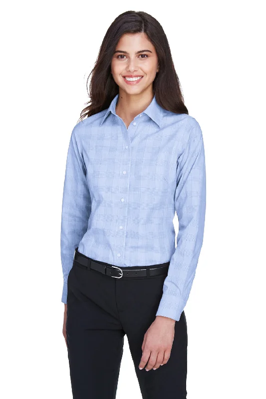 Devon & Jones Womens Crown Woven Collection Wrinkle Resistant Long Sleeve Button Down Shirt - White/Light French Blue