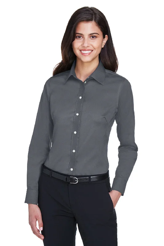 Devon & Jones Womens Crown Woven Collection Wrinkle Resistant Long Sleeve Button Down Shirt - Graphite Grey