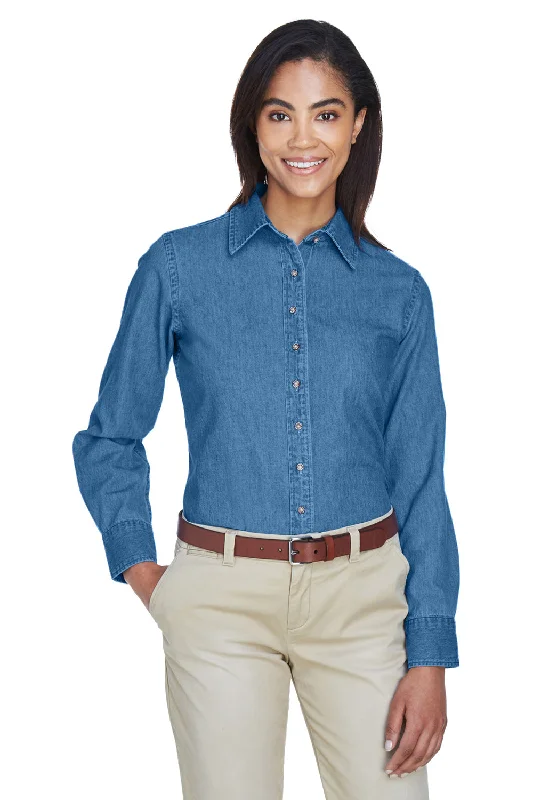 Harriton Womens Denim Long Sleeve Button Down Shirt - Light Denim