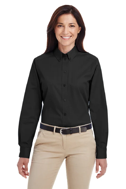 Harriton Womens Foundation Stain Resistant Long Sleeve Button Down Shirt - Black - Closeout