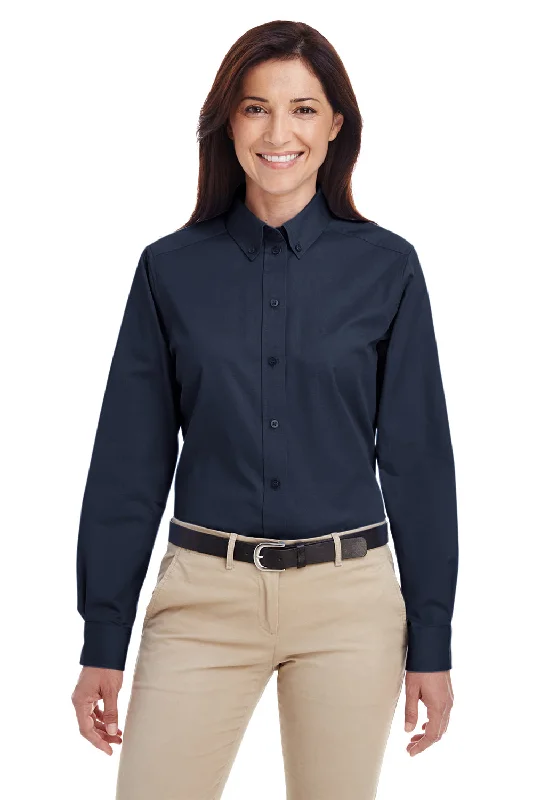 Harriton Womens Foundation Stain Resistant Long Sleeve Button Down Shirt - Dark Navy Blue - Closeout