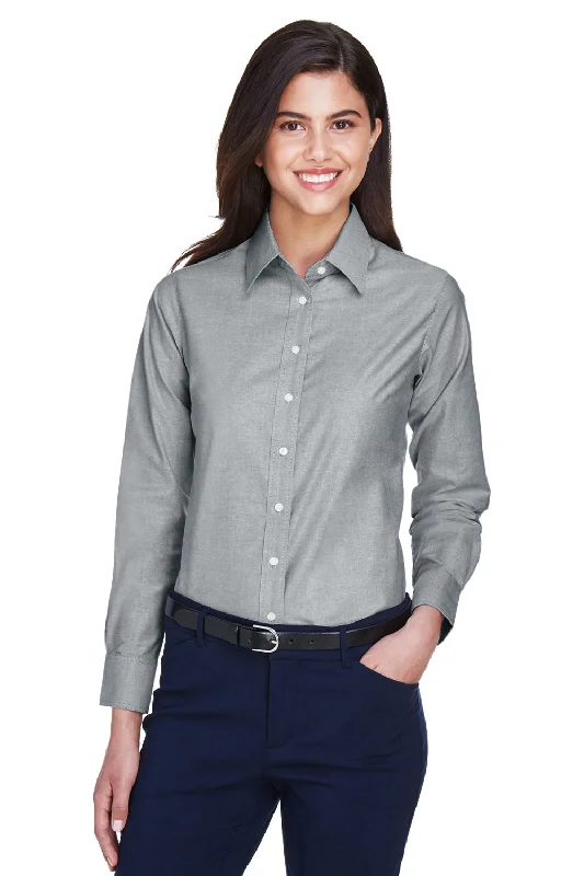 Harriton Womens Oxford Wrinkle Resistant Long Sleeve Button Down Shirt - Oxford Grey