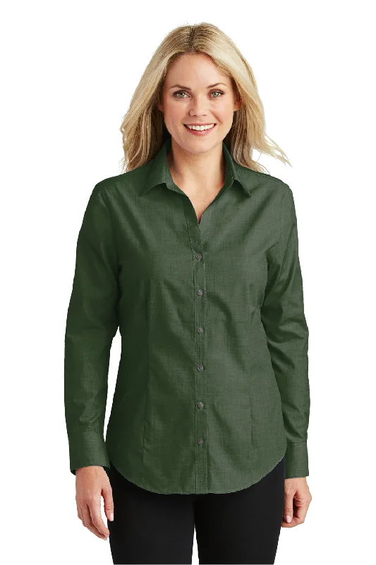 Port Authority Womens Easy Care Wrinkle Resistant Long Sleeve Button Down Shirt - Dark Cactus Green - Closeout