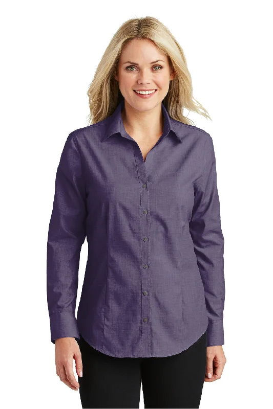 Port Authority Womens Easy Care Wrinkle Resistant Long Sleeve Button Down Shirt - Grape Harvest Purple - Closeout