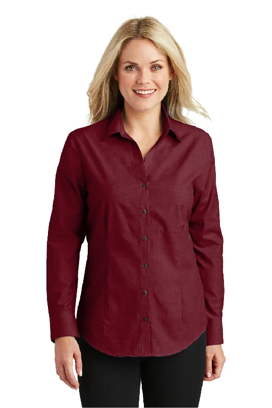 Port Authority Womens Easy Care Wrinkle Resistant Long Sleeve Button Down Shirt - Red Oxide - Closeout