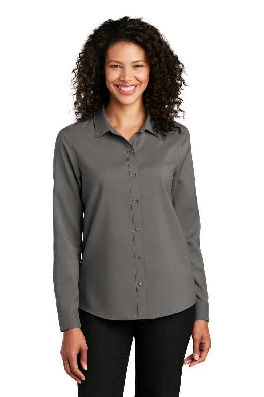 Port Authority Womens Performance Moisture Wicking Long Sleeve Button Down Shirt - Graphite Grey