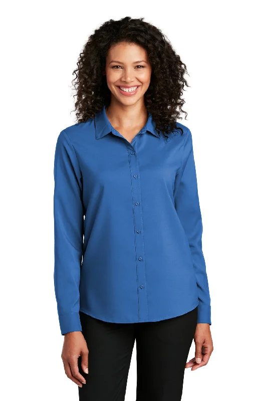 Port Authority Womens Performance Moisture Wicking Long Sleeve Button Down Shirt - True Blue