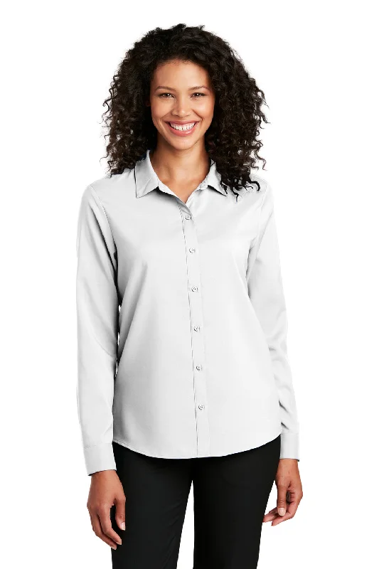 Port Authority Womens Performance Moisture Wicking Long Sleeve Button Down Shirt - White