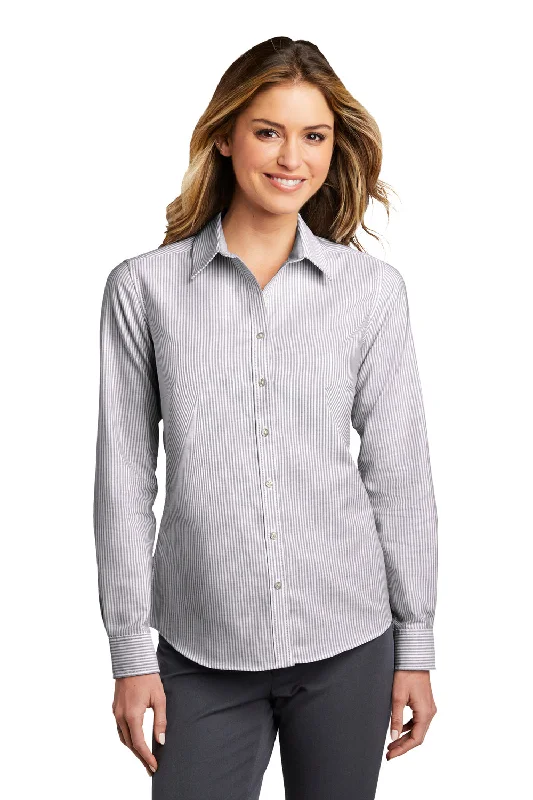 Port Authority Womens SuperPro Wrinkle Resistant Long Sleeve Button Down Shirt - Black/White