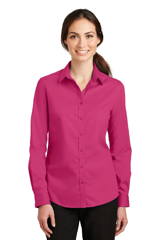 Port Authority Womens SuperPro Wrinkle Resistant Long Sleeve Button Down Shirt - Azalea Pink - Closeout