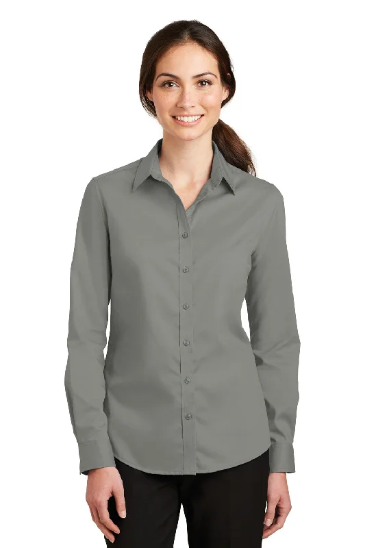 Port Authority Womens SuperPro Wrinkle Resistant Long Sleeve Button Down Shirt - Monument Grey