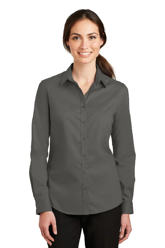 Port Authority Womens SuperPro Wrinkle Resistant Long Sleeve Button Down Shirt - Sterling Grey