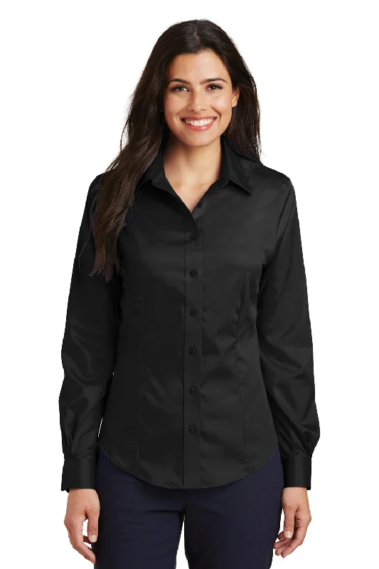 Port Authority Womens Wrinkle Resistant Long Sleeve Button Down Shirt - Black - Closeout