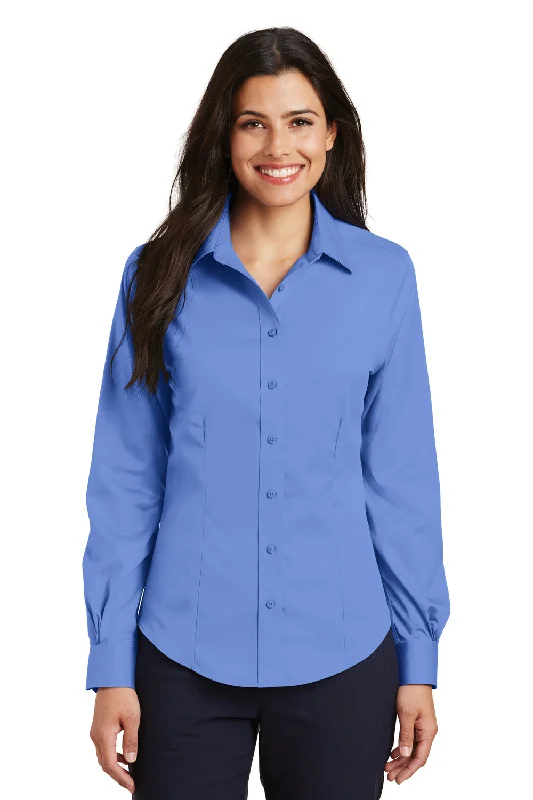 Port Authority Womens Wrinkle Resistant Long Sleeve Button Down Shirt - Ultramarine Blue - Closeout