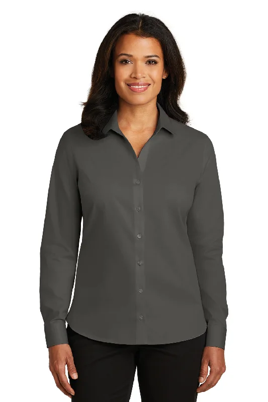 Red House Womens Wrinkle Resistant Long Sleeve Button Down Shirt - Steel Grey - Closeout