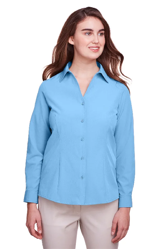 UltraClub Womens Bradley Performance Moisture Wicking Long Sleeve Button Down Shirt - Columbia Blue