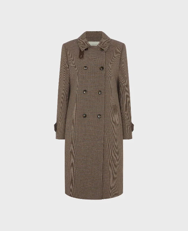 Clarendon Houndstooth Wool Blend Trench Coat