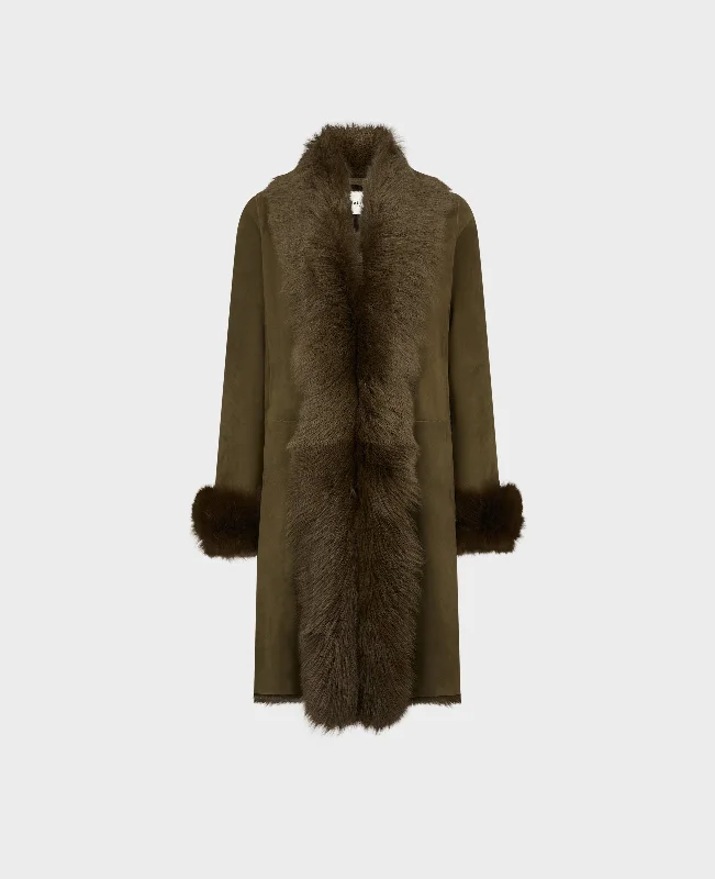 Shearling Fur Trim Coat